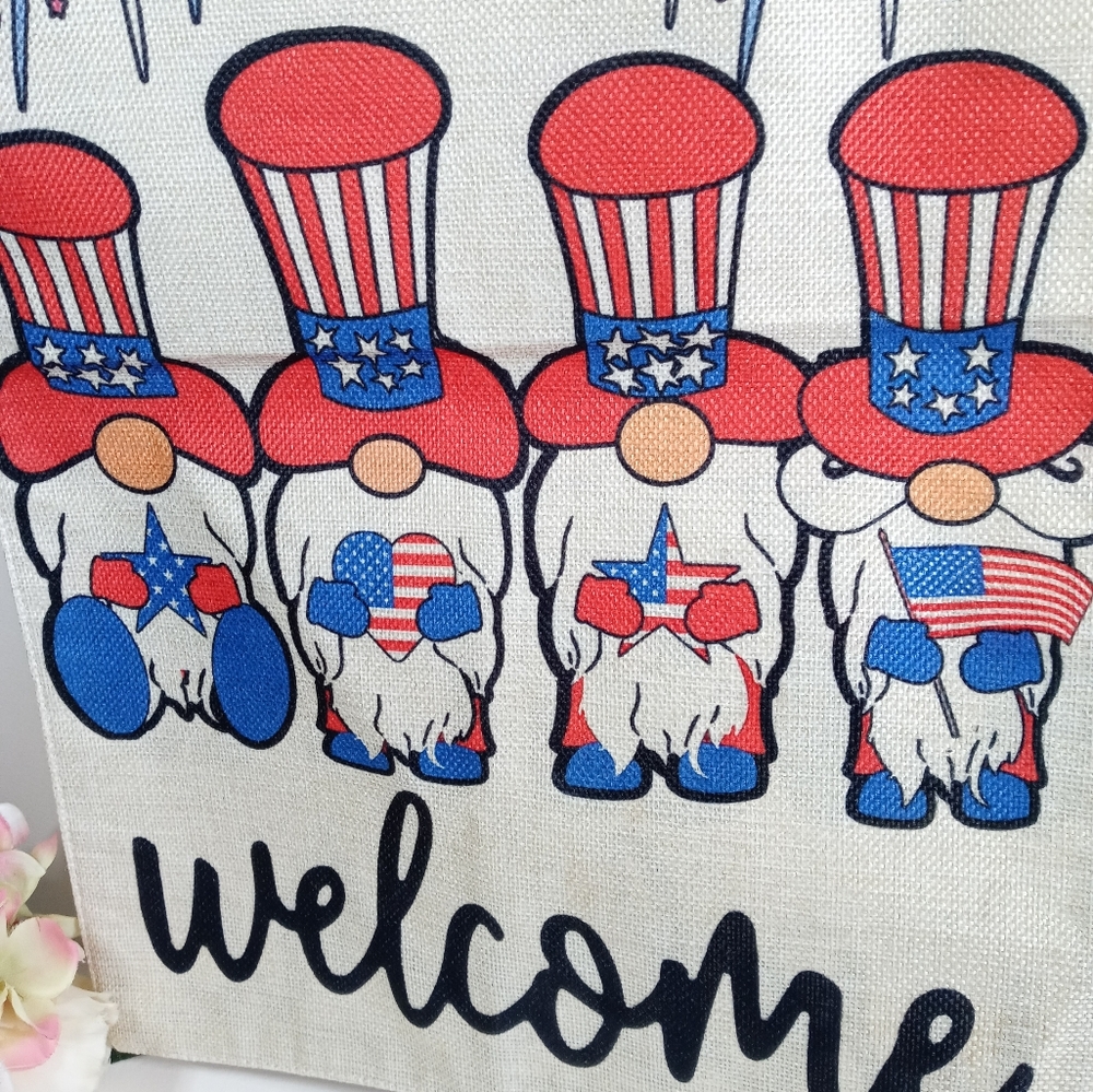 Gnome 4th of July Garden Flag. 12"x18" Gnome Garden Decor. Front Door Decor - Picture 2 of 2